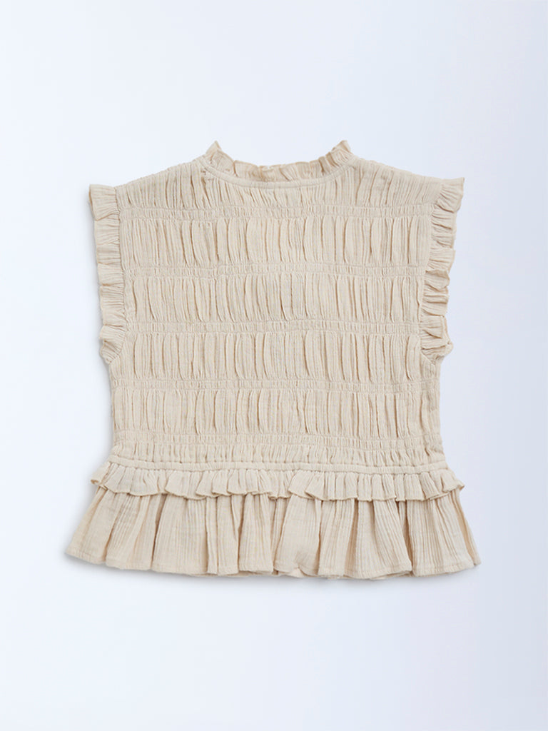 Y&F Kids Beige Smocked Cotton Top - Image 2
