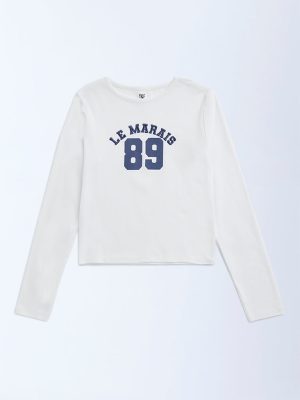 Y&F Kids White Text Design Cotton-Blend T-Shirt