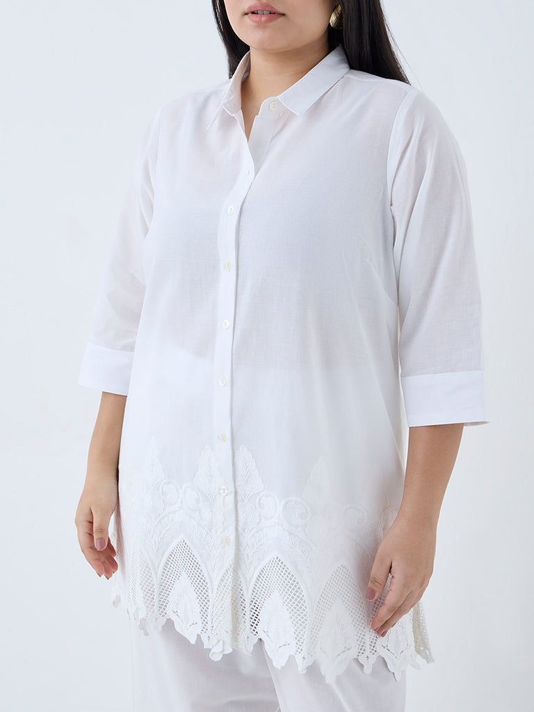 Diza White Floral Embroidered Ethnic Tunic - Image 3