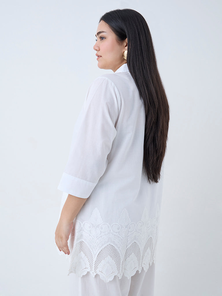 Diza White Floral Embroidered Ethnic Tunic - Image 4