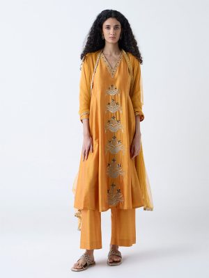 Vark Yellow Embroidered Anarkali Ethnic Set