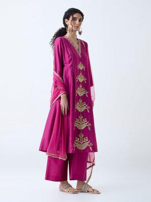 Vark Magenta Embroidered Anarkali Ethnic Set