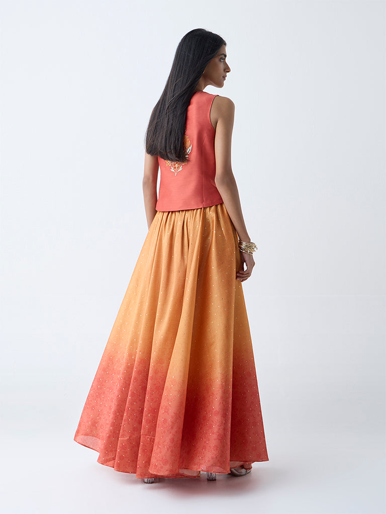 Vark Orange Shimmer Detailed Ombre Maxi Skirt - Image 4
