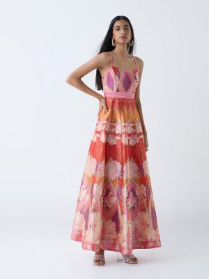 Vark Multicolour Floral Detailed Fit-and-Flare Dress