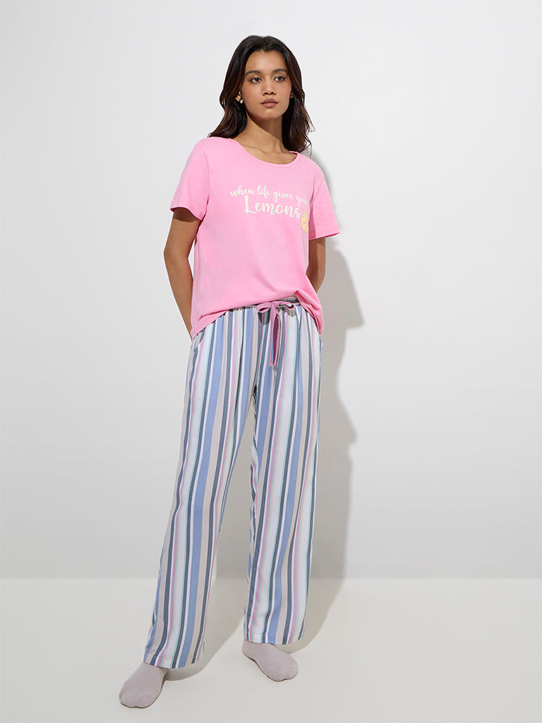 Wunderlove Pink Text Printed Cotton T-Shirt - Image 2