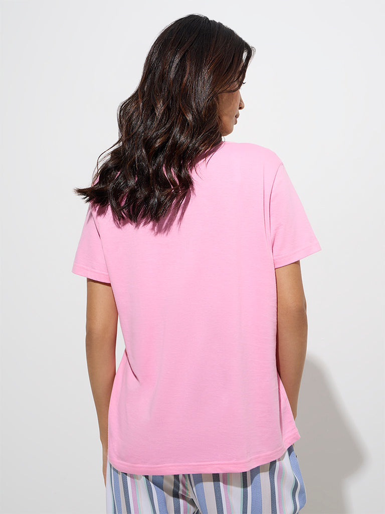 Wunderlove Pink Text Printed Cotton T-Shirt - Image 4