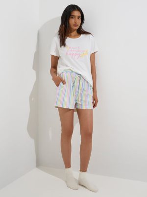 Wunderlove White Text Design Cotton T-Shirt