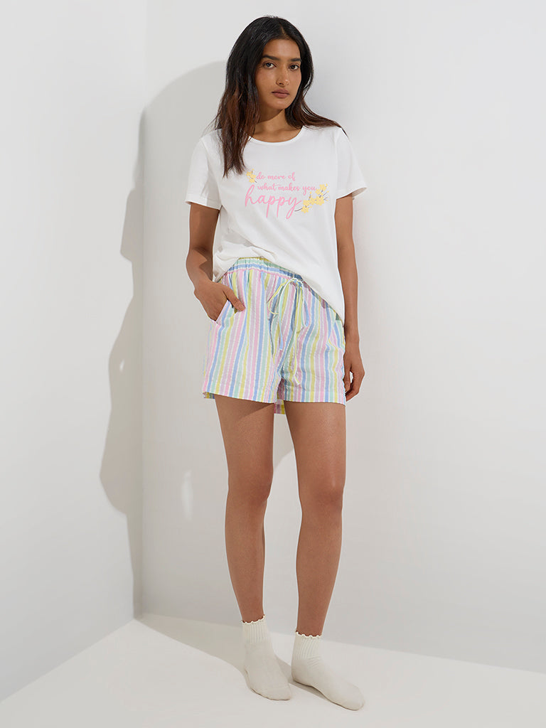 Wunderlove White Text Design Cotton T-Shirt