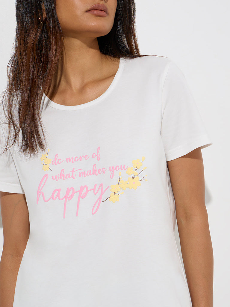 Wunderlove White Text Design Cotton T-Shirt - Image 3