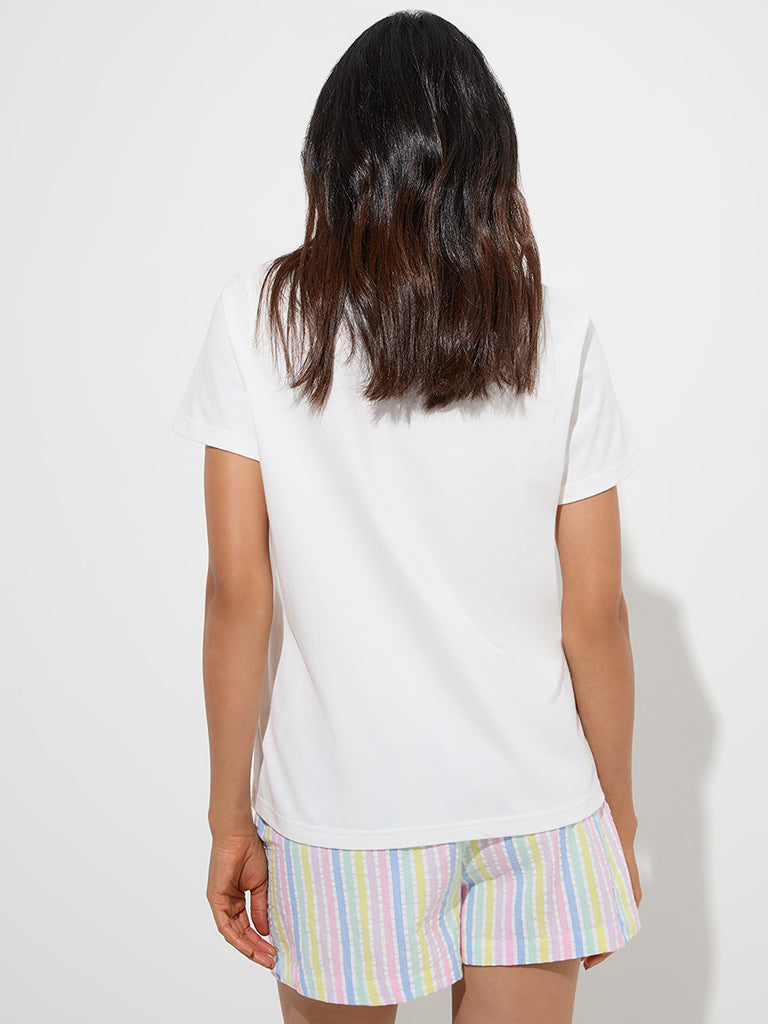 Wunderlove White Text Design Cotton T-Shirt - Image 4