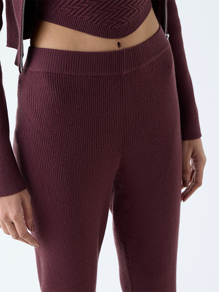 Nuon Dark Brown Ribbed High-Rise Bootcut Pants - Image 3