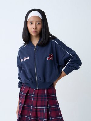 Nuon Navy Text Printed Cotton Jacket