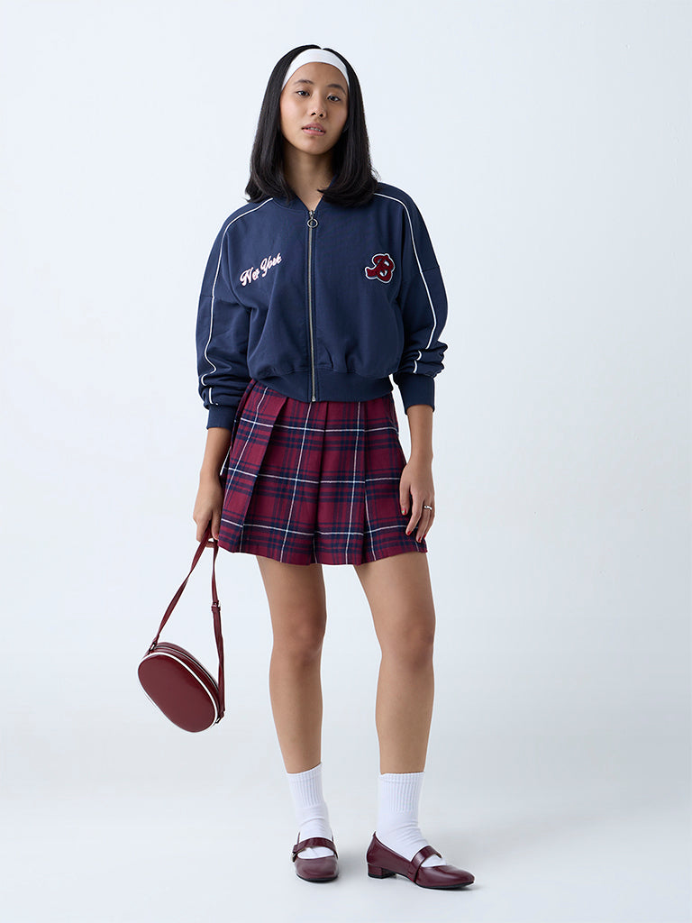 Nuon Navy Text Printed Cotton Jacket - Image 2