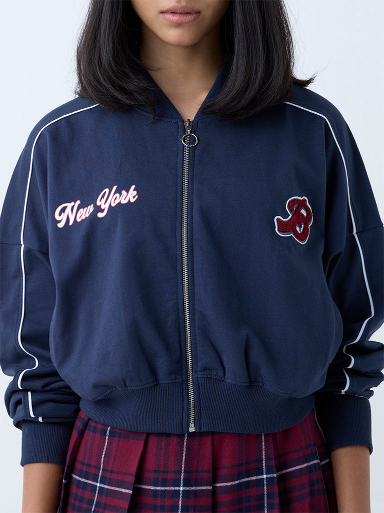 Nuon Navy Text Printed Cotton Jacket - Image 3