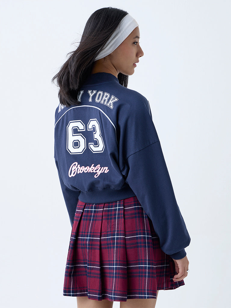 Nuon Navy Text Printed Cotton Jacket - Image 4