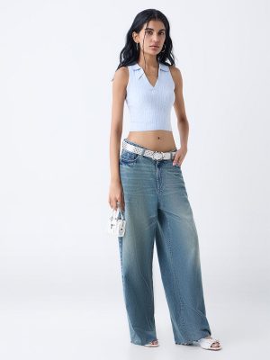 Nuon Light Blue Cable-Knitted Top