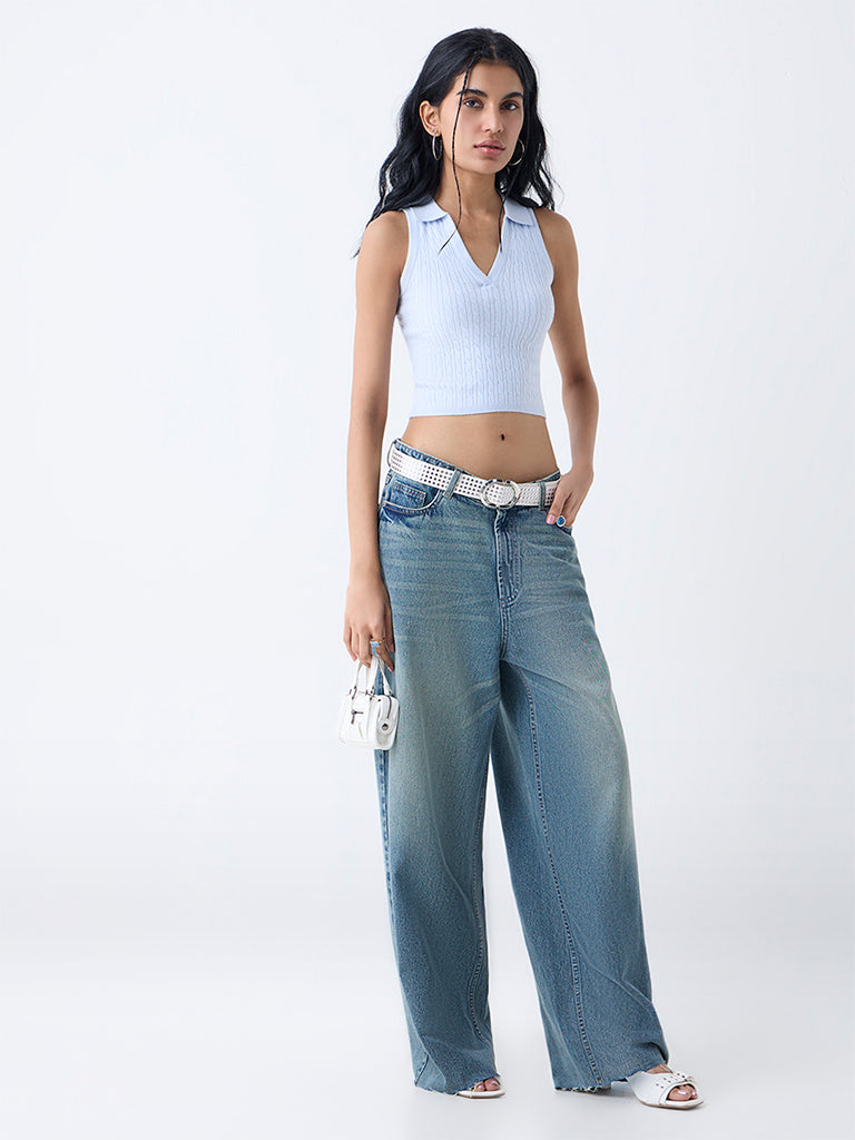 Nuon Light Blue Cable-Knitted Top