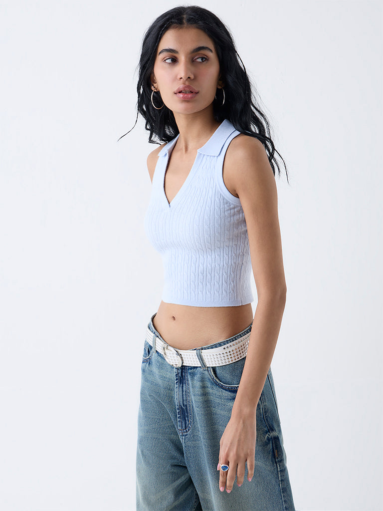 Nuon Light Blue Cable-Knitted Top - Image 2