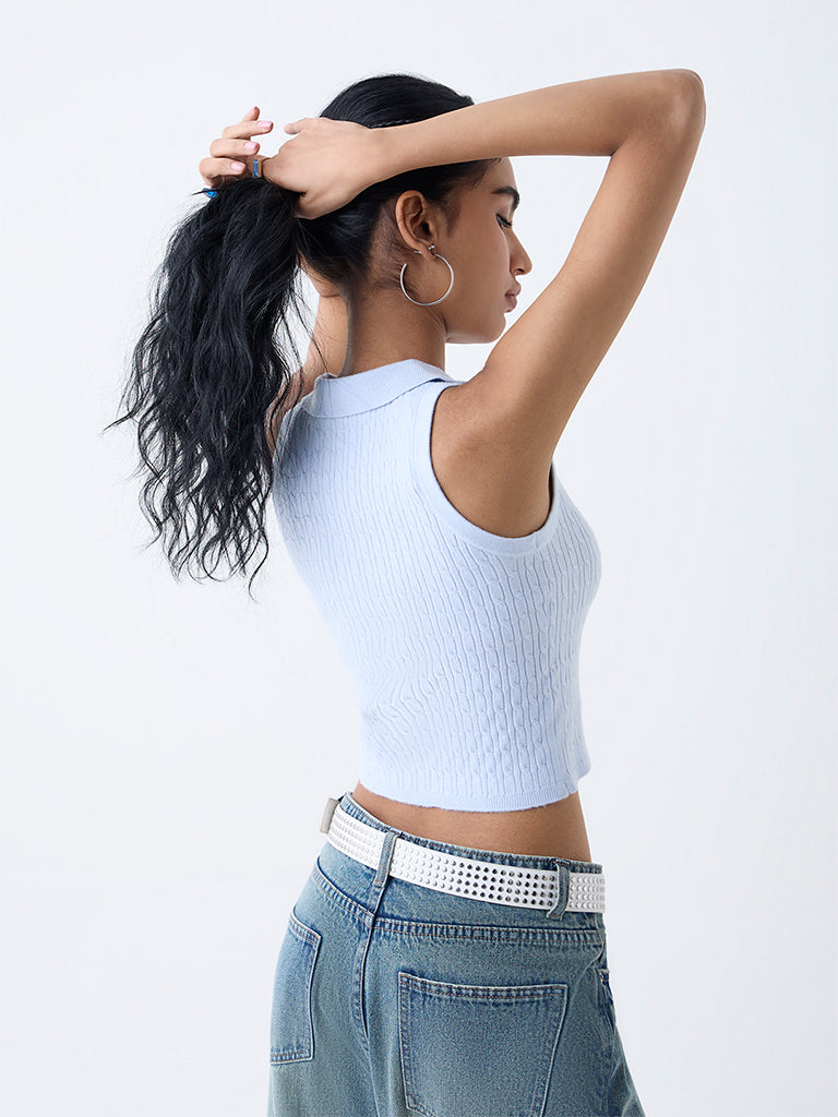 Nuon Light Blue Cable-Knitted Top - Image 4