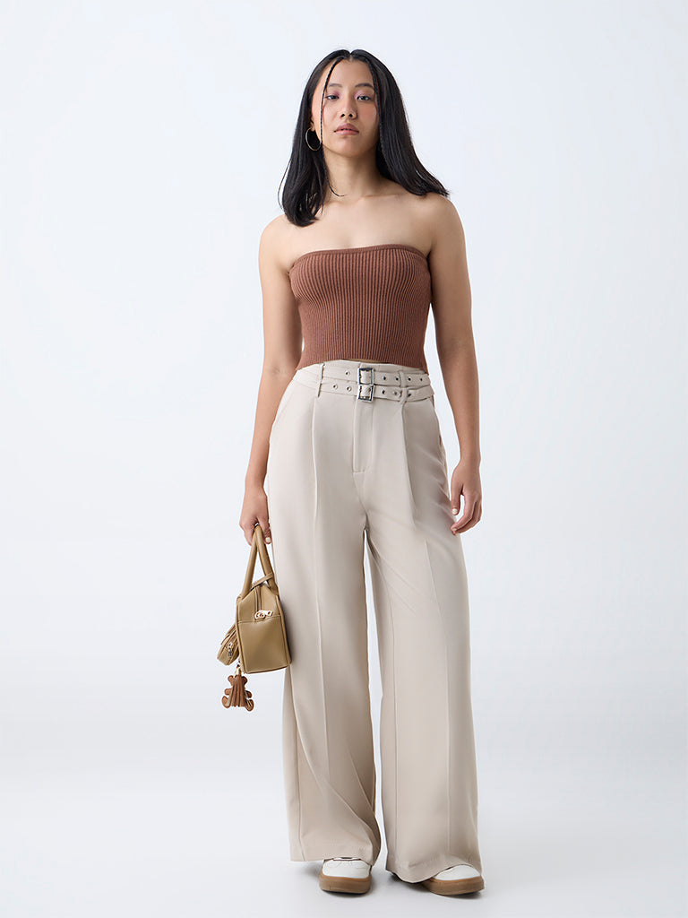 Nuon Brown Ribbed-Textured Tube Top - Image 2