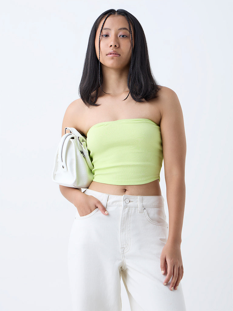 Nuon Lime Ribbed Cotton-Blend Tube Top