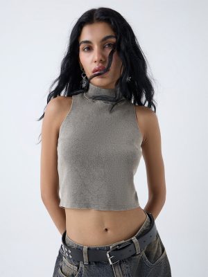 Nuon Grey Textured Cotton Top