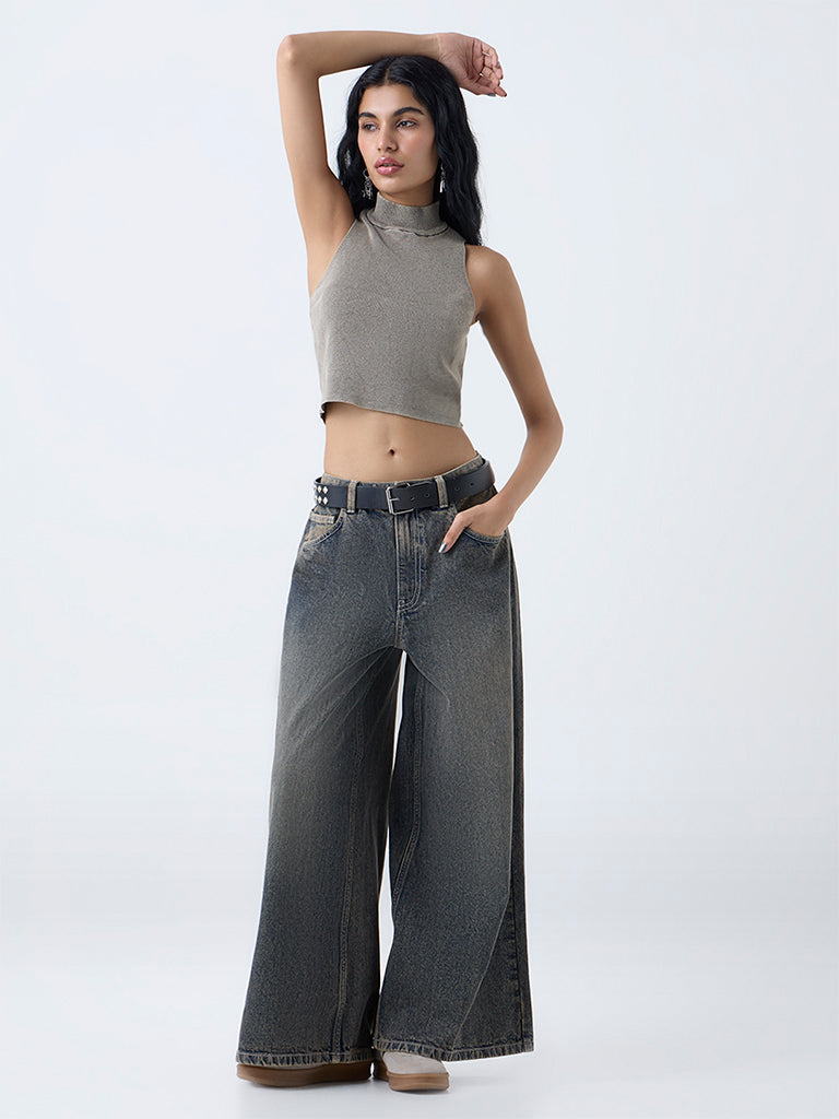 Nuon Grey Textured Cotton Top - Image 2