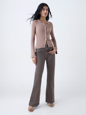 Nuon Taupe Self-Striped Top