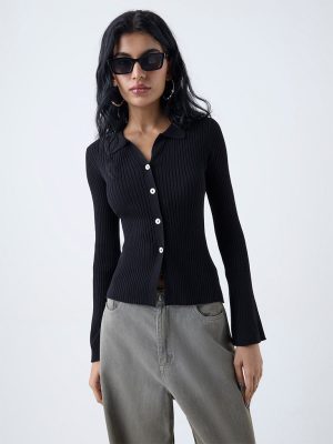 Nuon Black Self-Striped Top