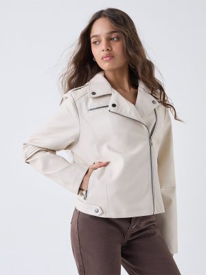 LOV Cream Solid Biker Jacket