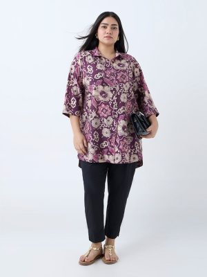 Diza Plum Floral Detailed Ethnic Tunic