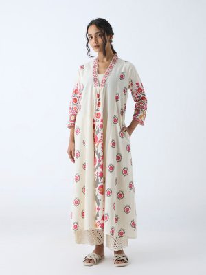 Utsa Off-White Suzani Pattern A-Line Kurta