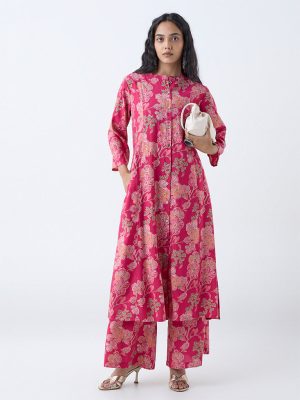 Utsa Fuchsia Floral Design A-Line Kurta