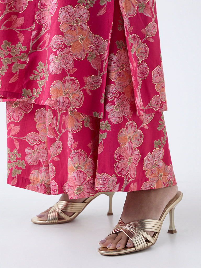 Utsa Fuchsia Floral Design Palazzos - Image 3