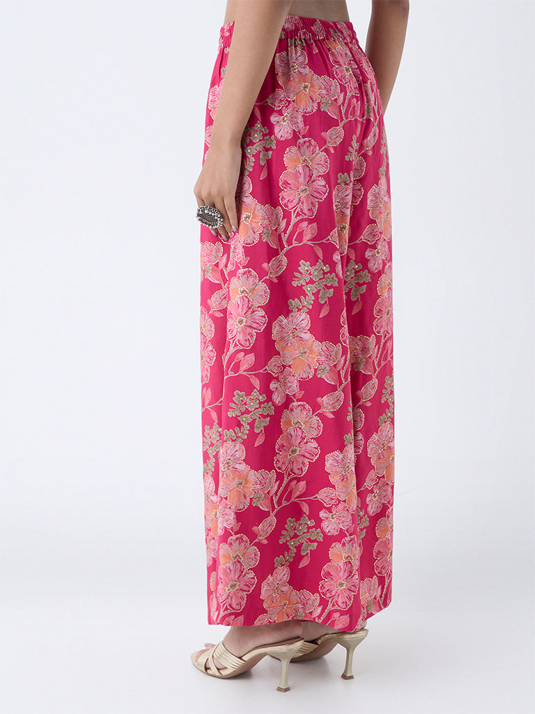 Utsa Fuchsia Floral Design Palazzos - Image 4