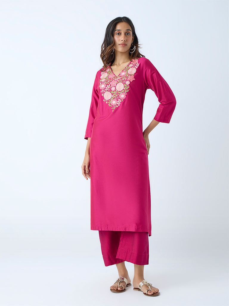 Utsa Fuchsia Solid Ethnic Pants - Image 2