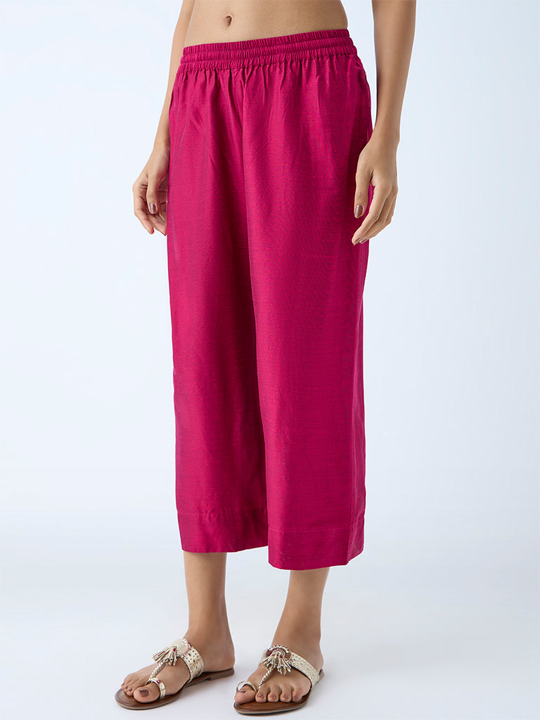 Utsa Fuchsia Solid Ethnic Pants