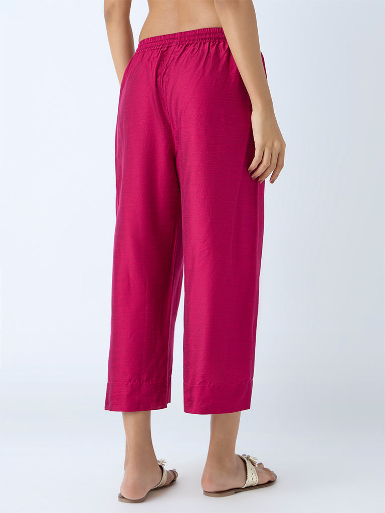 Utsa Fuchsia Solid Ethnic Pants - Image 4