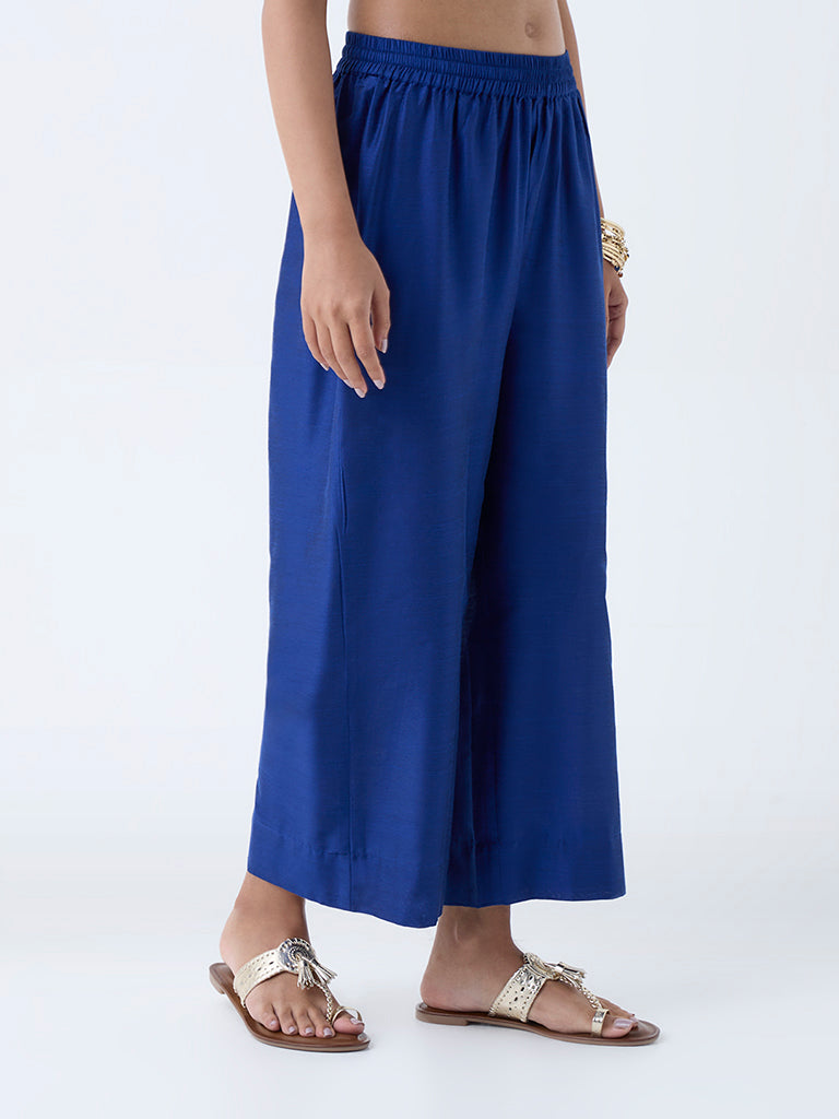 Utsa Blue Solid Ethnic Pants