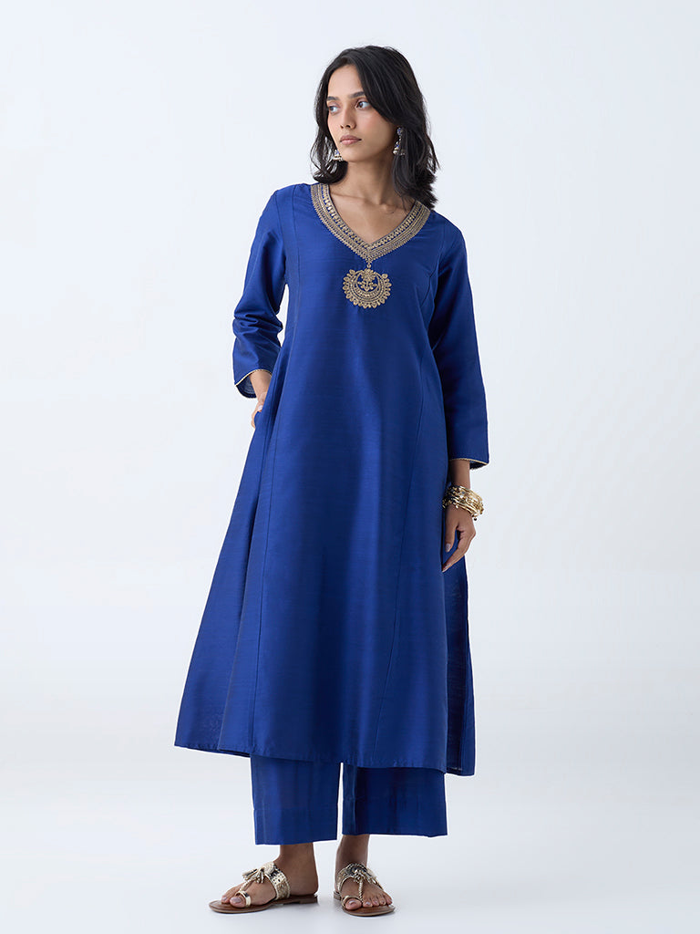 Utsa Blue Solid Ethnic Pants - Image 2