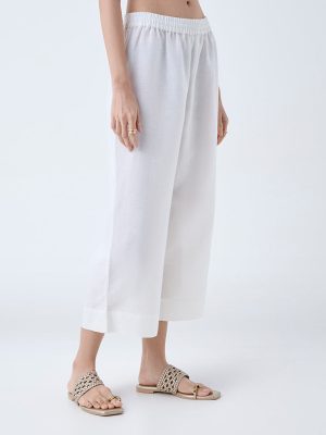 Zuba White Linen-Blend Ethnic Pants