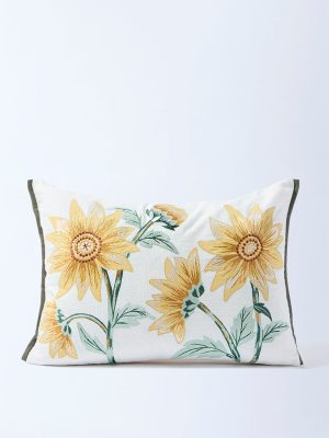 Westside Home Mustard Sunflower Embroidered Cushion Cover