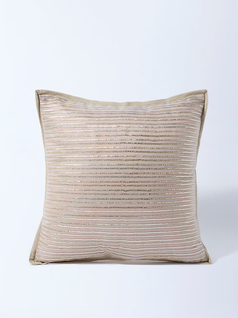 Westside Home Beige Dori Embroidered Cushion Cover - Image 2