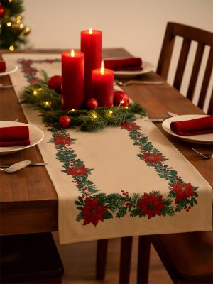 Westside Home Multicolour Christmas Poinsettia Table Runner