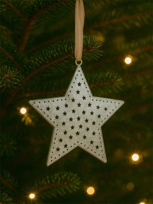 Westside Home White Metal Star Hanging Christmas Decoration