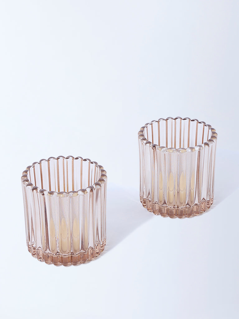 Westside Home Light Brown Glass Votive Tealight Candle Holder (Set of 2) - Festive Season Gift - Image 2