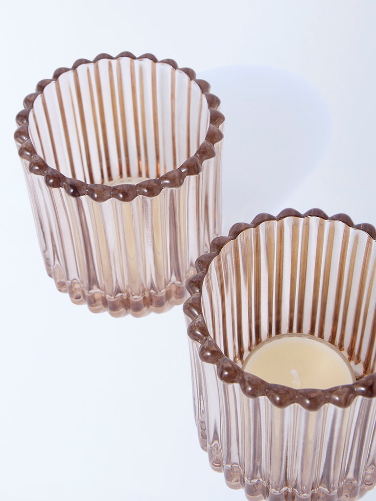 Westside Home Light Brown Glass Votive Tealight Candle Holder (Set of 2) - Festive Season Gift - Image 3