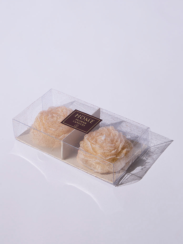 Westside Home Ivory Floral Candles (Set of 2) - Festive Season Gift
