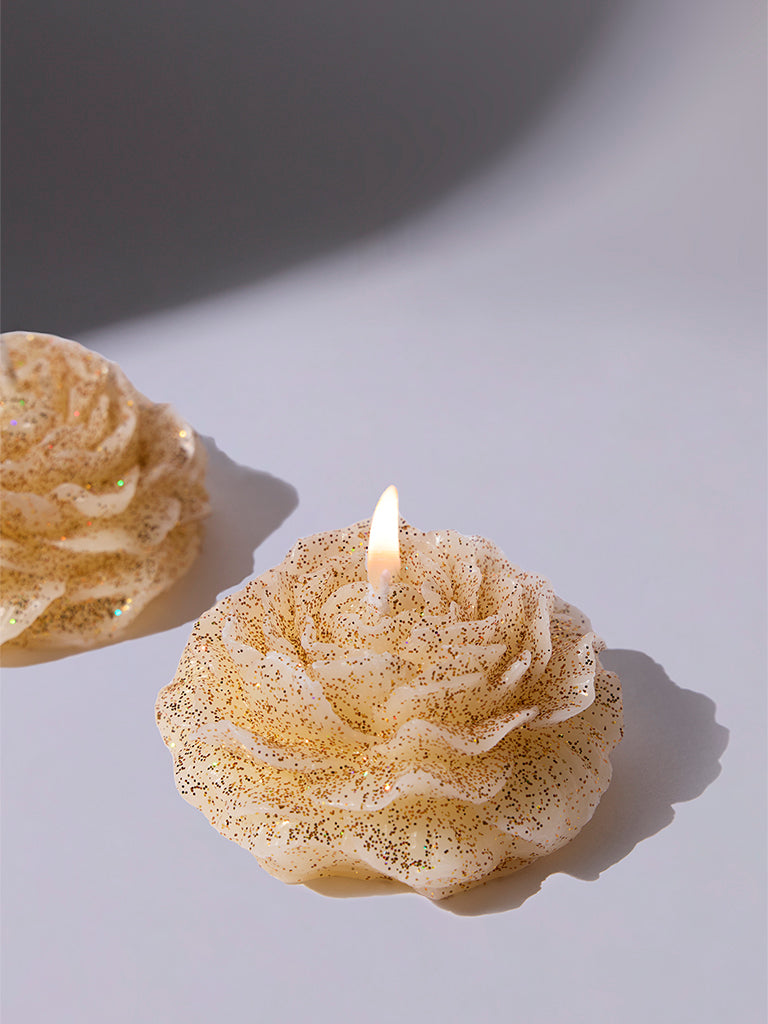 Westside Home Ivory Floral Candles (Set of 2) - Festive Season Gift - Image 2