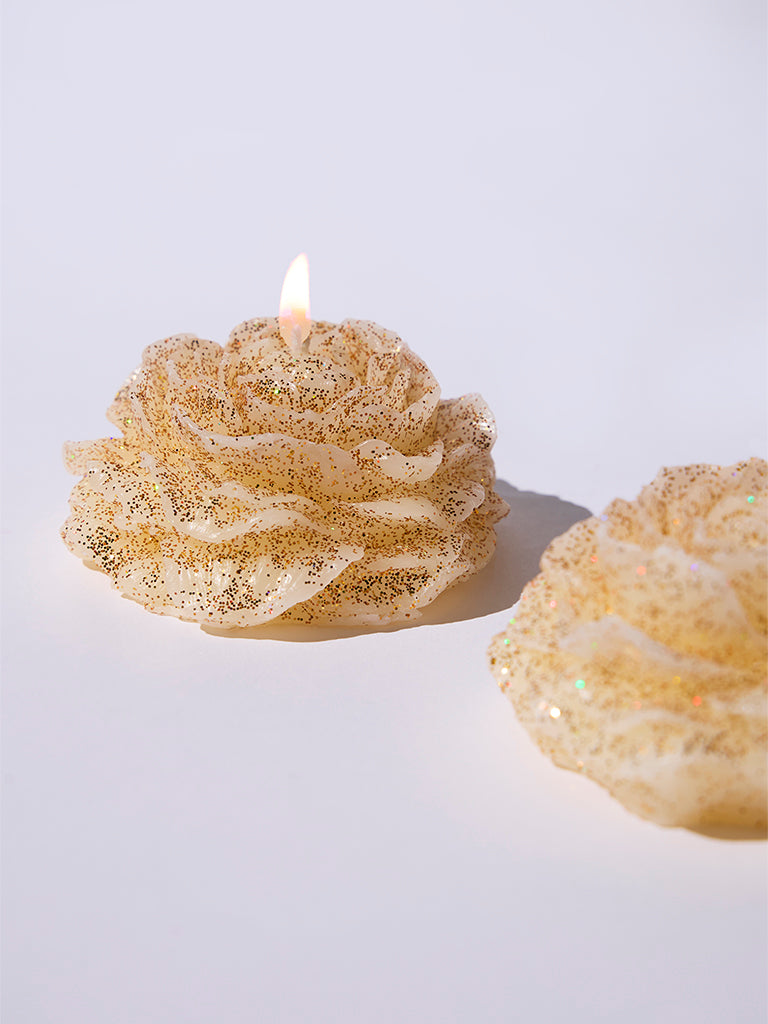 Westside Home Ivory Floral Candles (Set of 2) - Festive Season Gift - Image 3